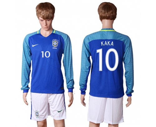 Brazil #10 Kaka Away Long Sleeves Soccer Country Jersey
